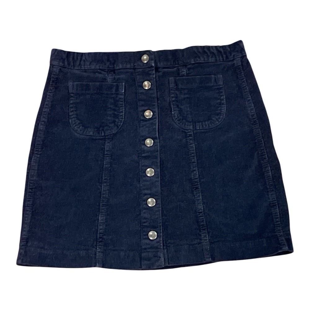 Brandy Melville Skirt Med Navy Blue Corduroy Button Front Pockets Mini Skirt